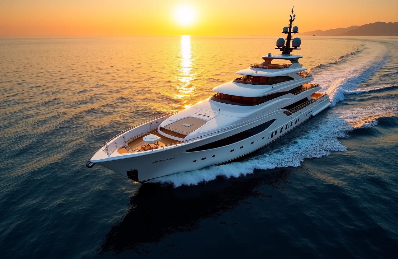Yacht di lusso in navigazione al tramonto